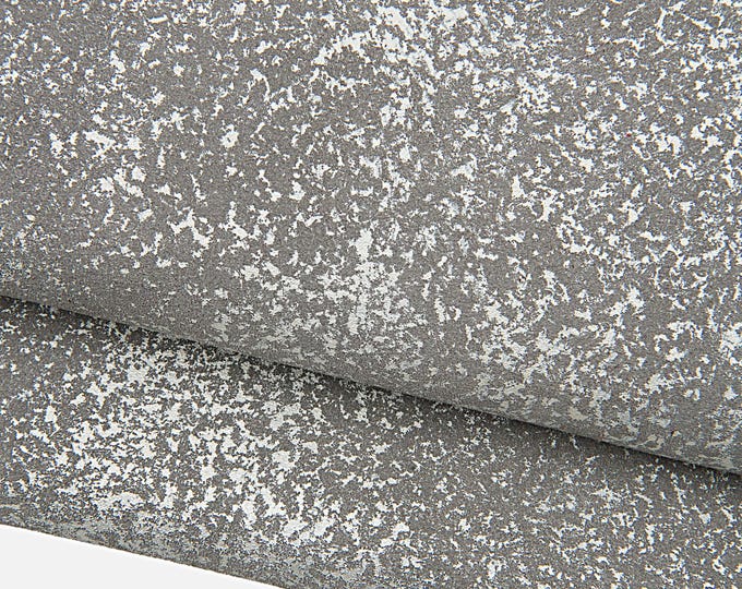 Grey cowhide leather with silver pearlized print, SOFT TEXTURED split cowhide, printed suede calfskin 1.2 - 1.4 mm B18869-ST La Garzarara