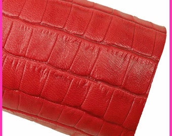 RED crocodile embossed leather skin, glossy croc printed goatskin B16286-ST La Garzarara