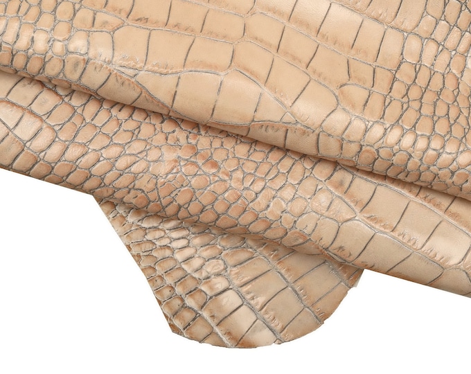 Pastel Croc Leather Hide, | Powder Blue, Stone & Blush Pink Italian Crocodile, Exotic Alligator Embossed Leather  B16032-ST La Garzarara