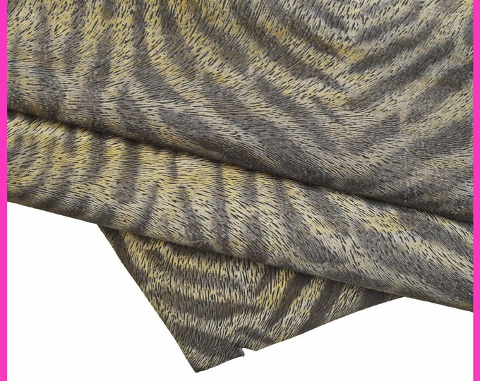 Tiger Print Leather Hide - Black/Grey/Beige Cowhide - Soft Calfskin B16163-ST La Garzarara