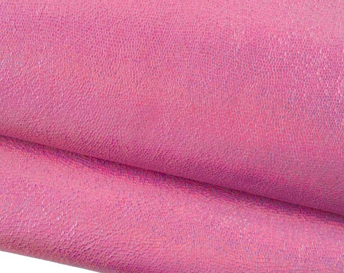 Pink LIZARD printed leather hide, METALLIC reptile textured goatskin, classic brigh soft hide for hobbyists B19021-MT La Garzarara