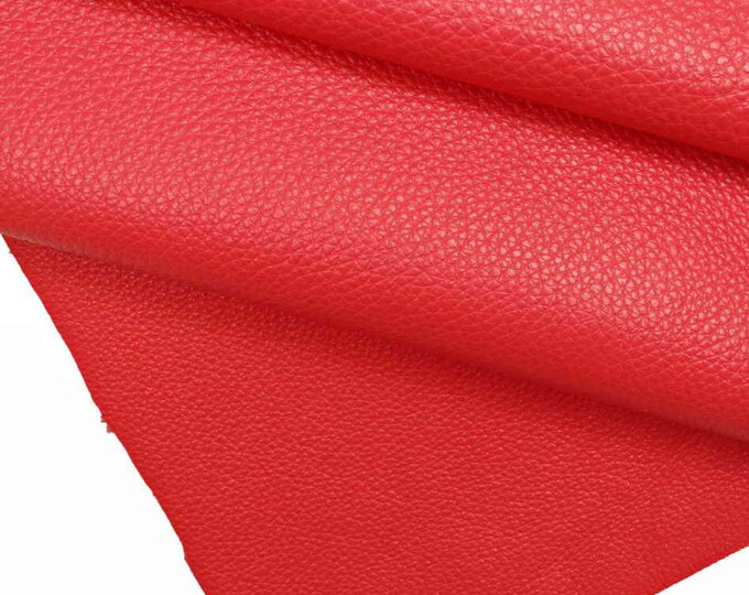 Coral red pebbled  leather hides - hammered grained cow, shiny grain embossed super soft calfskin B12547-VT La Garzarara