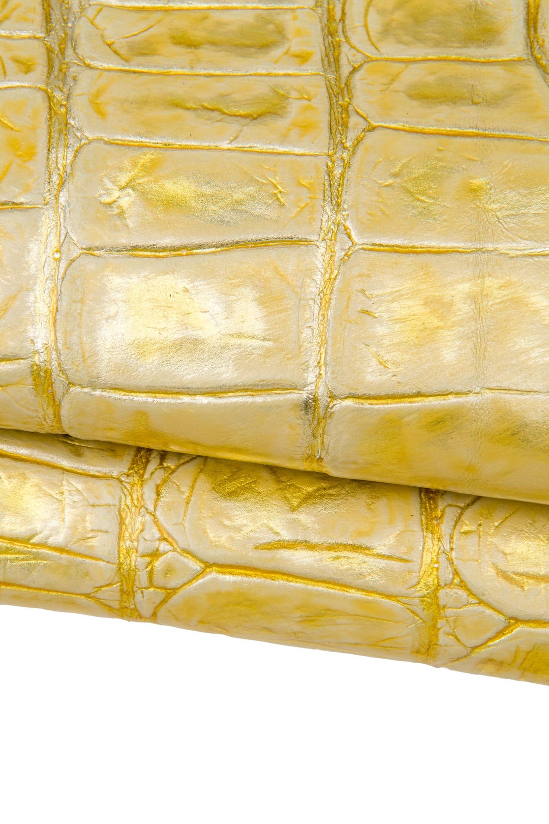 Beige Gold Maxi CROCODILE Printed Leather Hide, Embossed Metallic ...