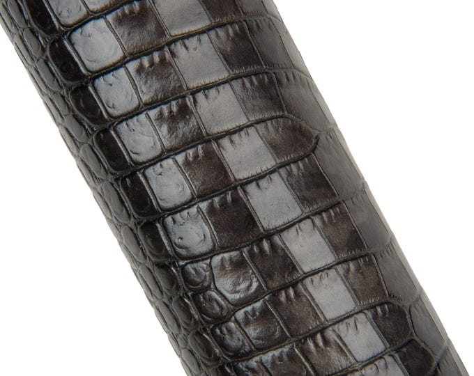 CROCODILE embossed leather hide, black - grey MIMETIC print on cowhide, glossy striped calfskin B17989-ST La Garzarara