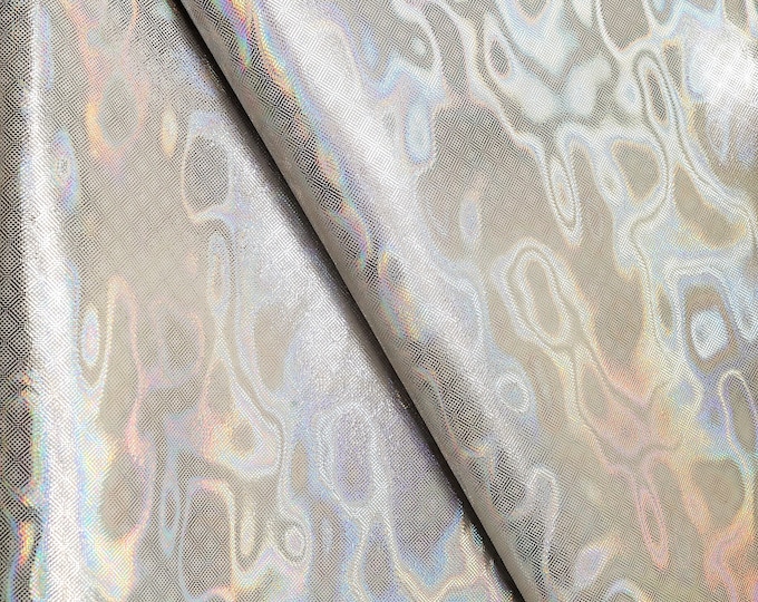 Silver HOLOGRAPHIC leather skin, iridescent metallic suede goatskin, perfect for hobbists B17090-MT-ST La Garzarara