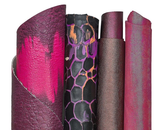 Mix of 4 pink and purple leather skins, assortment of metallic, REPTILE printed and IRIDESCENT hides as per pictures B18348-MT(st)
