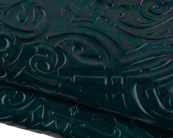 Dark green HOLOGRAPHIC leather hide, embossed patent calfskin, material for diy projects B17323-ST La Garzarara