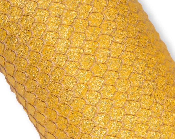 Yellow gold PYTHON printed leather skin, metallic CARVED goatskin, golden soft snakeskin B19489-MT(st) La Garzarara