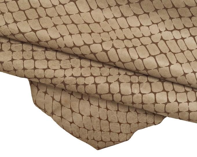 CROCODILE printed leather skin, brown, grey, beige sporty vintage goatskin, soft croc embossed hide B16152-VT La Garzarara