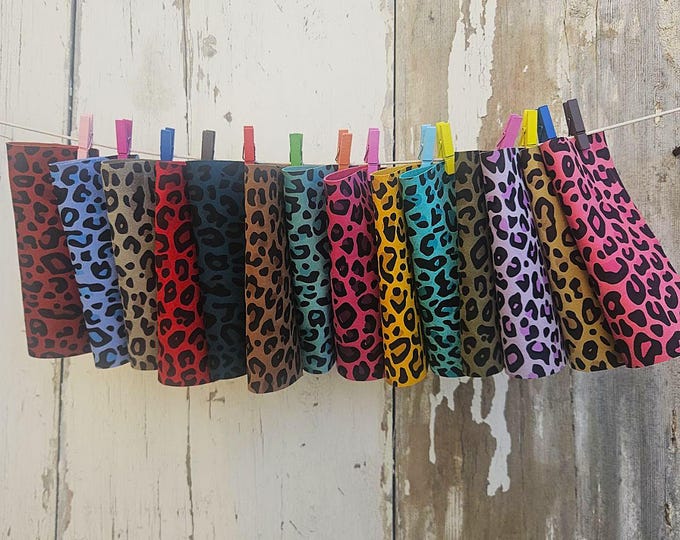 10 Colorful Printed Leather Scraps RANDOM selection, LEOPARD printed leather pieces  6x5" / 15x12 cm  RT222