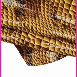 PELLE COCCODRILLO marrone, vitello verniciato stampa cocco, pelle di vernice animalier morbida B16299-ST La Garzarara