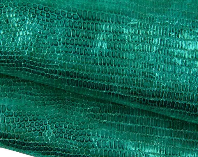 Turquoise METALLIC LIZARD printed leather skin, sparkle crocodile printed goatskin, bright soft hide  B19482-MT(st) La Garzarara