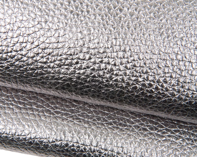 Silver PEBBLE GRAIN printed cowhide, metallic embossed leather hide, brighr soft calfskin, 1.1 - 1.2 mm B18538-MT(st) La Garzarara