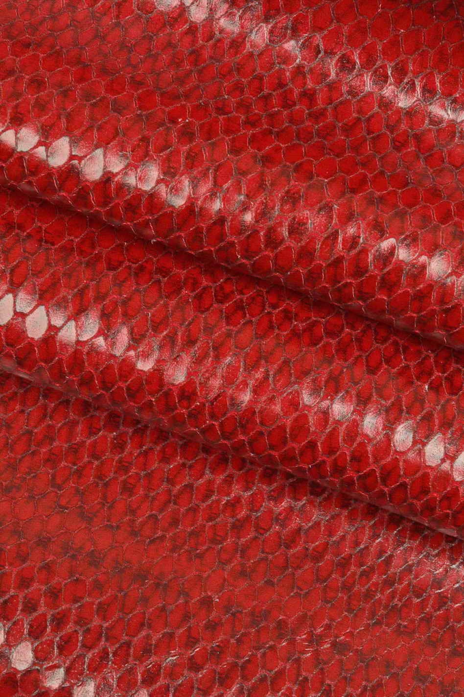 RED PYTHON Printed Leather Hide, Snake Textured Calfskin With Black ...