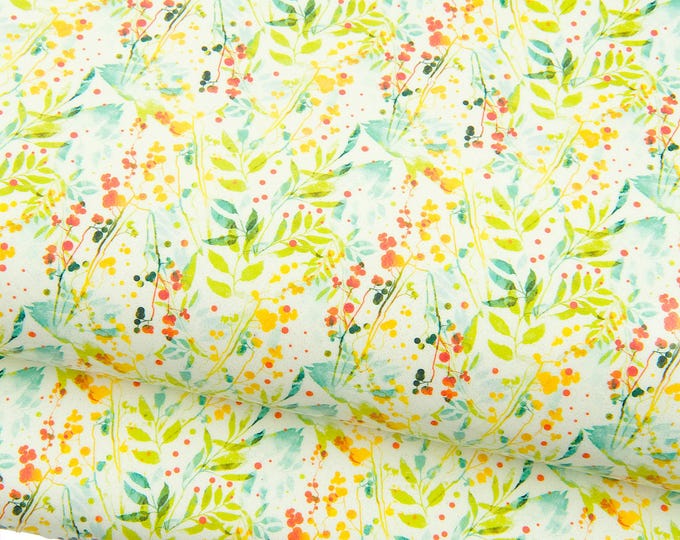 MULTICOLOR FLORAL textured cow hide, glitter patent leather hide - flower pattern - glossy soft calfskin for hobbyists B18866-ST LaGarzarara