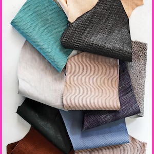 Sacchetto di ritagli di pelle miste, INTAGLIATI, lamine, stampe, colori e morbidezze varie   0,300 kg    B1510-RC   La Garzarara