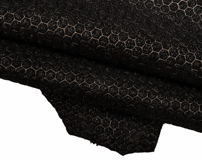 Black dots leather skin, glitter geometrical suede  print, shiny slightly stiff skin b14774-mt(st)