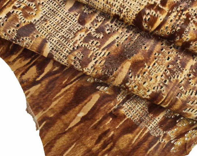 HAIR ON perforated leather hides - natural pony engraved laser stripes skins B12406-Cv La Garzarara*
