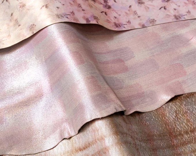 Set of 3 PASTEL print leather skin, floral abstract patterned leather hide, italian leather for leathercrafts B18999-MT(st)  La Garzarara