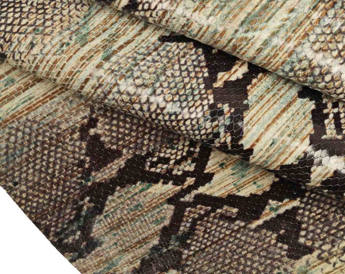 MULTICOLOR python leather – cowhide snakeskin print in cream, green brown – soft reptile textured leather for crafts – LaGarzarara B13288-ST