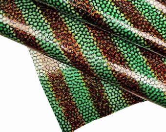 STRIPED CROCODILE leather hide, croc printed patent calfskin, shiny stripe pattern on cowhide B13651-ST