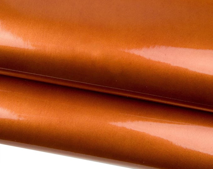 Rust patent leather hide, goatskin, smooth glossy leather skin, solid color  1.0 - 1.1 mm B18755-TU La Garzarara