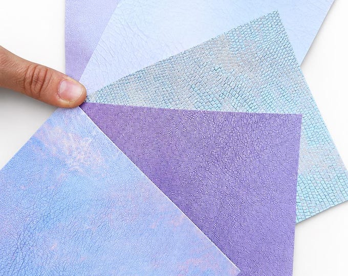 Pastel and Iridescent Leather Scraps, Lilac Pearl and Holographic Offcuts, Shimmer Metallic Leather Pieces RT331 La Garzarara