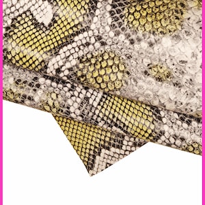 Pelle stampa PITONE giallo grigio, pellame stampato rettile lucido, vitello motivo serpente morbido B15193-ST La Garzarara