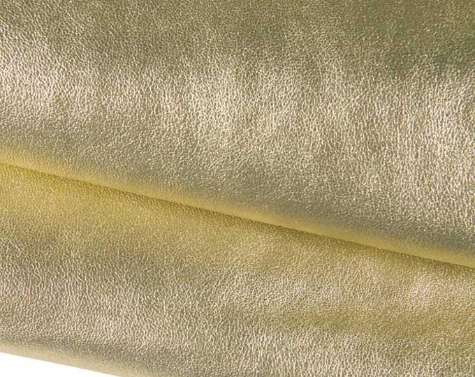 Luxurious soft PLATINUM metallic leather skin, light gold tiny grain textured italian lambskin hide, perfect for diy projects B16917-MT