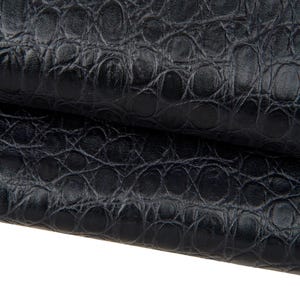 Black CROCODILE embossed leather hide, ANIMAL printed soft calfskin, glossy cowhide for crafting B17683-TB La Garzarara