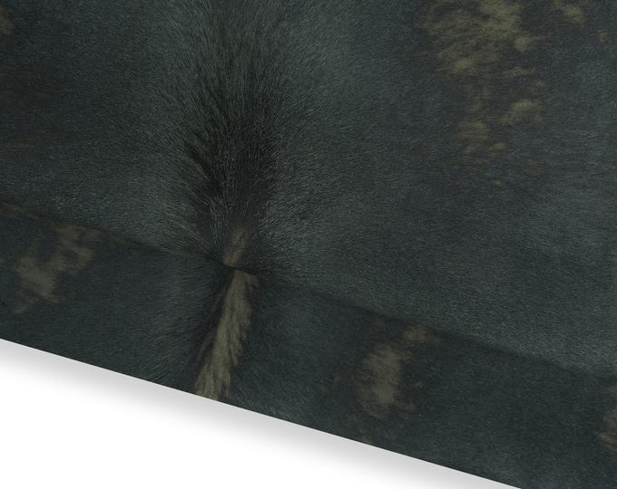 Dark green HAIR ON leather hide, vintage DISTRESSED pony calfskin, aged soft cowhide B17149-cv La Garzarara