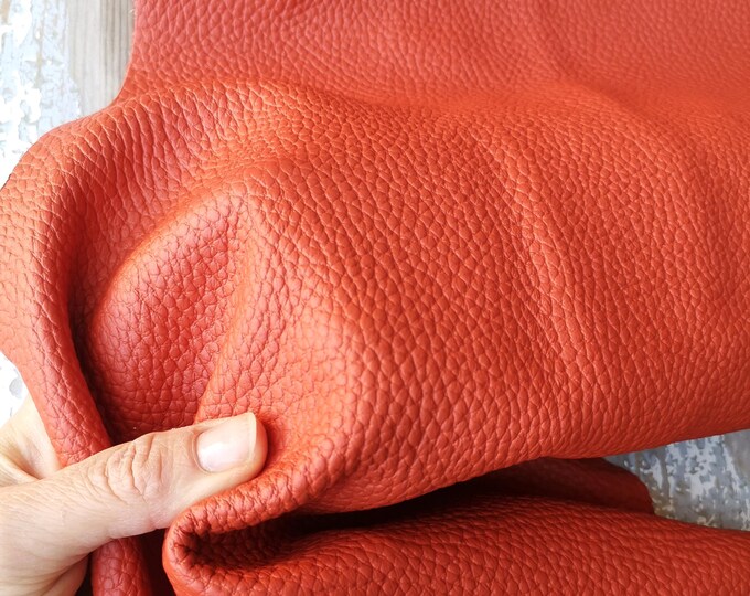 Brick red pebbled grain calf leather hide, full size soft cowhide for UPHOLSTERY furniture and bags B17208-TU La Garzarara