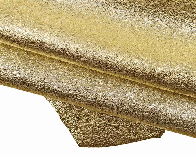 Champagne Gold Metallic Leather Hide, Smooth Foil Genuine Leather, Luxury Gold Leather for Bags, Shoes, Crafts B15107-MT  La Garzarara