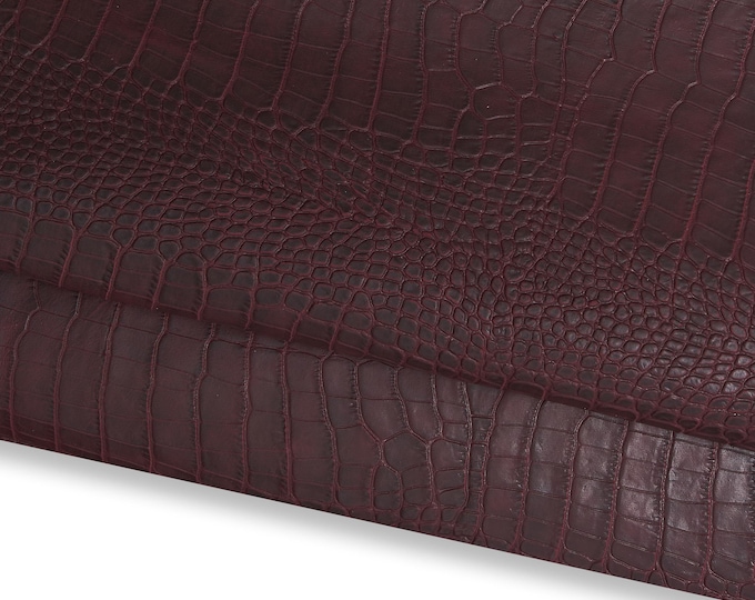 Burgundy CROCODILE embossed leather hide, sporty animal printed shaded calfskin, semi glossy semi stiff cowhide B17233-ST La Garzarara
