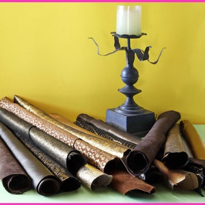 Pellami T.MORO, MARRONE e BRONZO, 2 pelli casuali stampate e/o tinta unita,scamosciate,laminate, combinazione da scegliere B14931-St