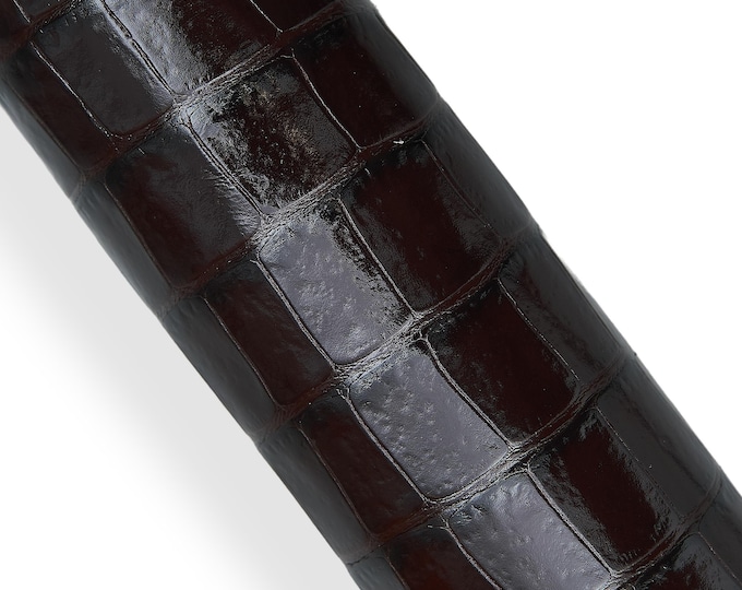 Dark brown CROCODILE embossed cowhide, GLOSSY soft leather hide, luxurious printed calfskin for crafting B18170-ST La Garzarara