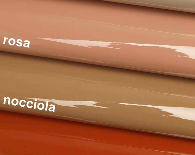 Glossy leather hides - Grey brown brick pink hazelnut ent patent hides  shiny lacquer skins  B13273-TU La Garzarara