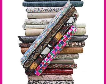 Chutes de CUIR IMPRIMÉ, assortiment aléatoire, taille moyenne - mélange de couleurs, motifs, imprimés 0,500 kg - 0,750 kg - 1 kg - 2 kg AMZ32