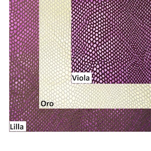 Laminerat läder med ödleeffekt, äkta italienskt läder i lila och lila | Moderiktigt tryckt metalliskt läder B16641-ST La Garzarara