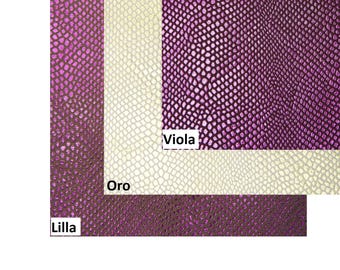 Laminerat läder med ödleeffekt, äkta italienskt läder i lila och lila | Moderiktigt tryckt metalliskt läder B16641-ST La Garzarara