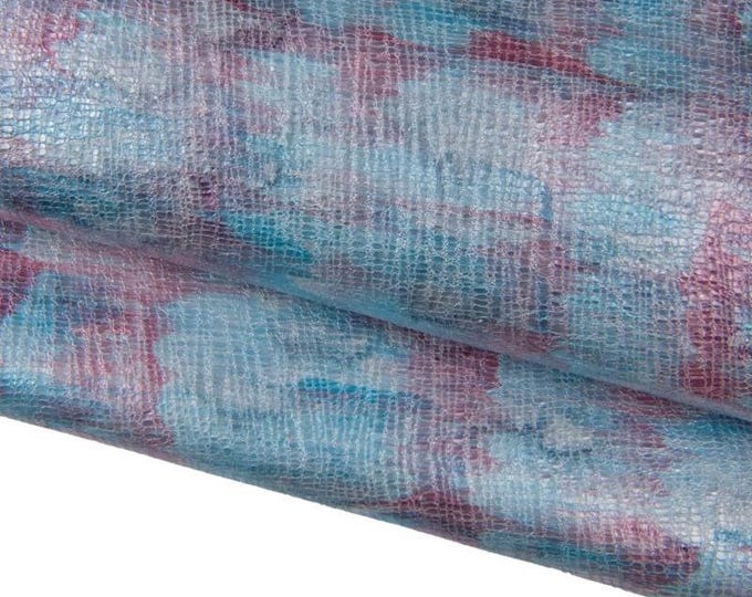 Pink light blue metallic textured leather skin, TIE DYE like pattern on goatskin, soft crackled hide B17355-MT(st) La Garzarara
