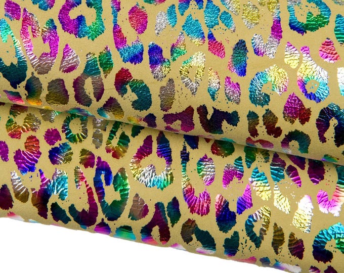 MULTICOLOR LEOPARD printed leather skin, pale yellow suede goatskin with cheetah texture, soft eccentric material B18429-MT(st) La Garzarara