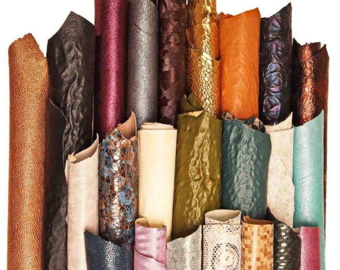 Leather STOCK deal, 50 leather full hides -RANDOM selection -  MIX of colors, textured, metallics, distressed and solid colors   B182