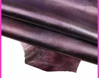 Purple METALLIC leather skin, glossy wrinkled violet goatskin with shades, medium softness B15725-MT La Garzarara