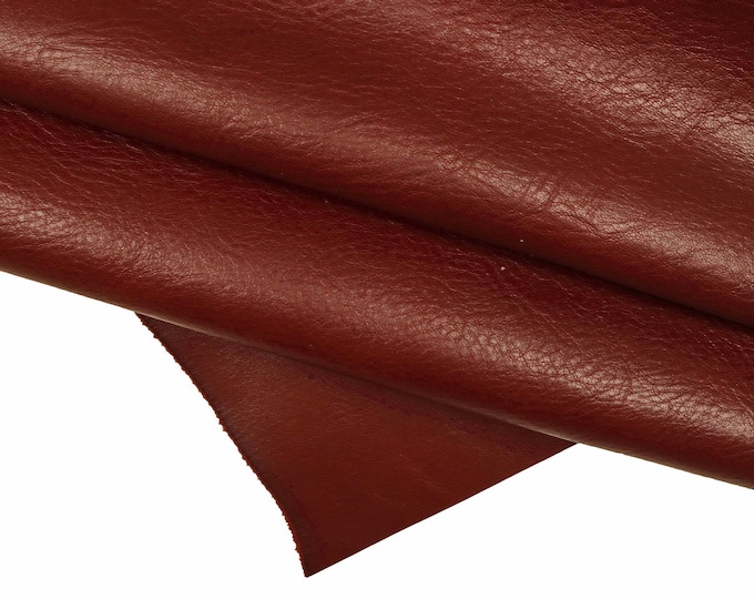 Burgundy VEGETABLE tanedn leather hide, sporty cowhide with light natural grain, glossy wrinkled calfskin B16066-TU La Garzarara