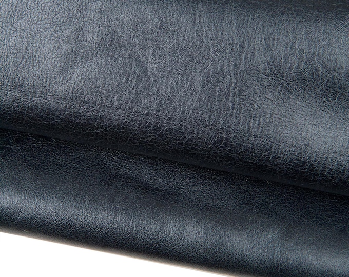 Anthracite blue leather hide, soft GLOSSY cowhide, sporty calfskin for crafting, 1.1 - 1.2 mm B18594-VT   La Garzarara