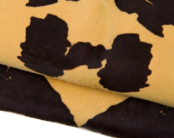 COW printed hair on leather hide, brown animal texture on soft PONY calfskin, ideal for crafters B18248-CV  La Garzarara