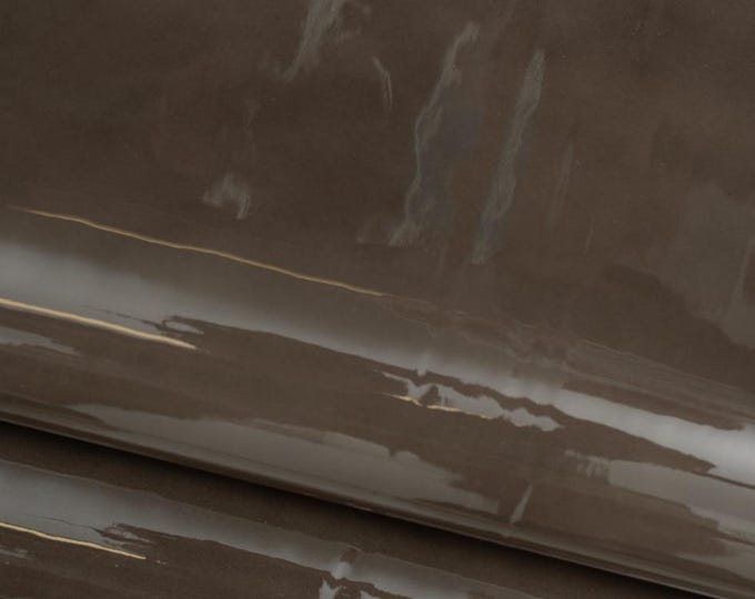 Brown PATENT leather hide, smooth soft cowhide, GLOSSY flat calfskin for diy projects B19620-TU La Garzarara