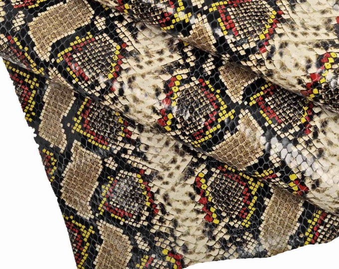 MULTICOLOR PYTHON cowhide, snake textured calfskin, reptile printed Italian skin for crafting B13445-ST La Garzarara