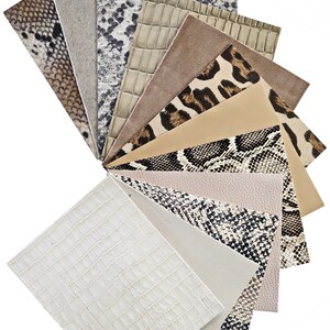 Stock of 12 MIXED PIECES beige and platinum, pre cut leather hide, printed, metallic random selection, 5 x 6 inches B14452-PZ La Garzarara